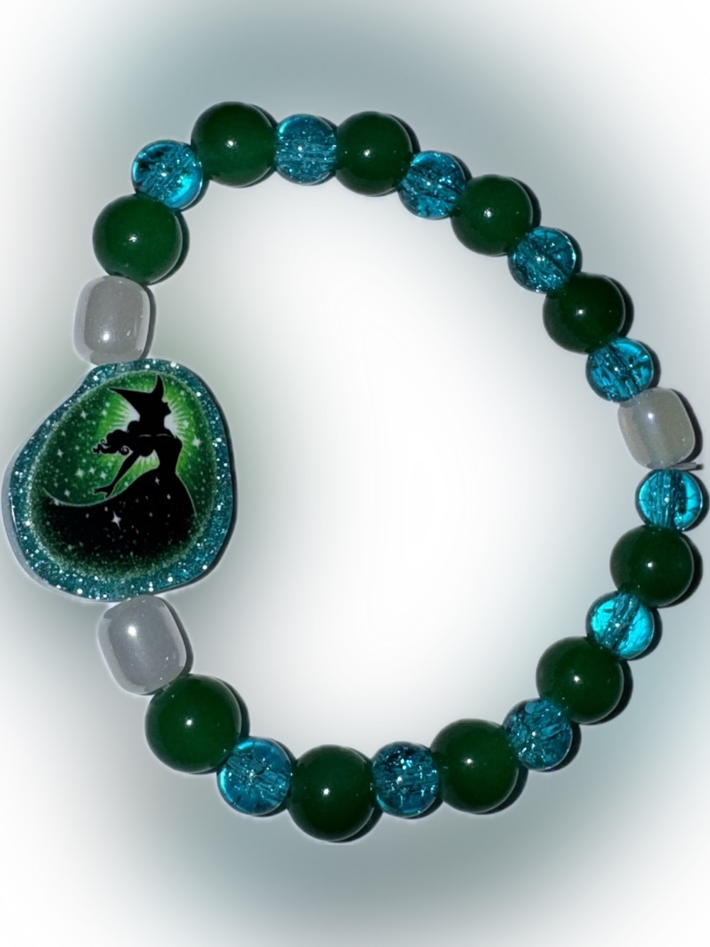 Green & Teal Wicked Silhouette Beaded Stretch Bracelet